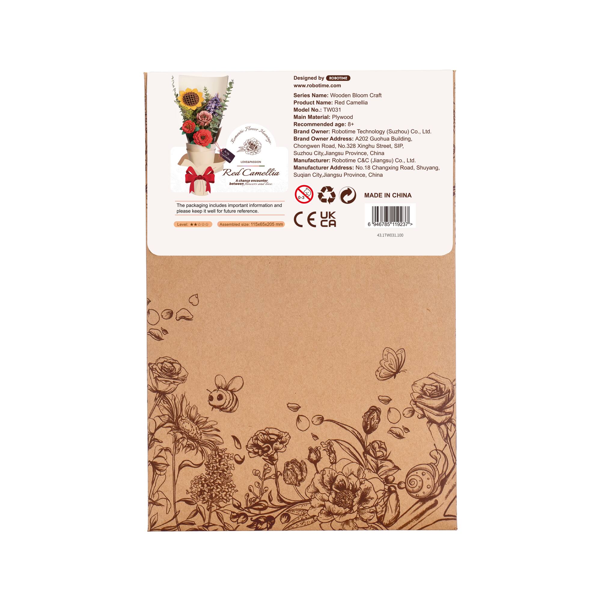Rowood Red Camellia Wooden Bloom Craft